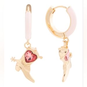 Betsey Johnson Cowboy Boot Enamel Huggie Hoop Earrings